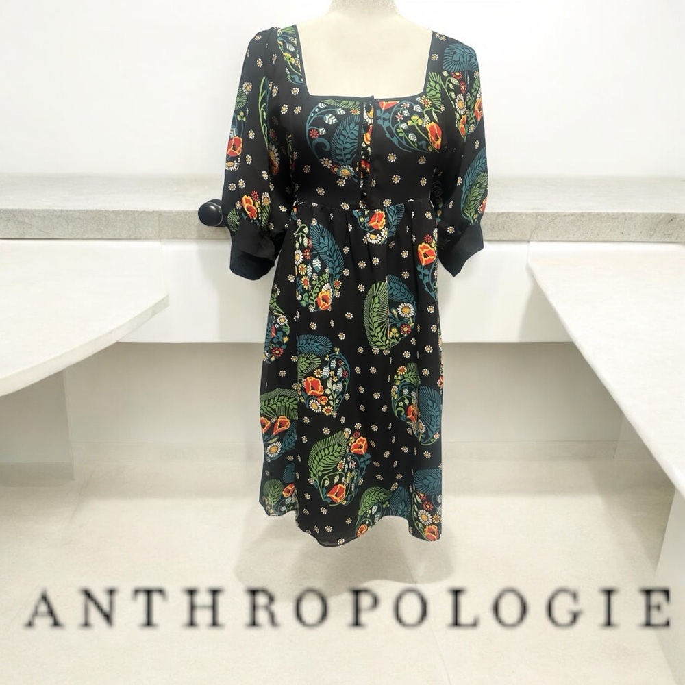 Anthropologie Black Floral Dress